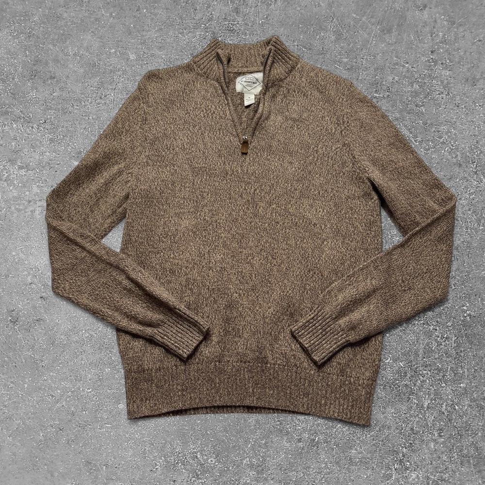 St Johns Bay Mens Quarter Zip Cotton Sweater Brown Heathered Medium